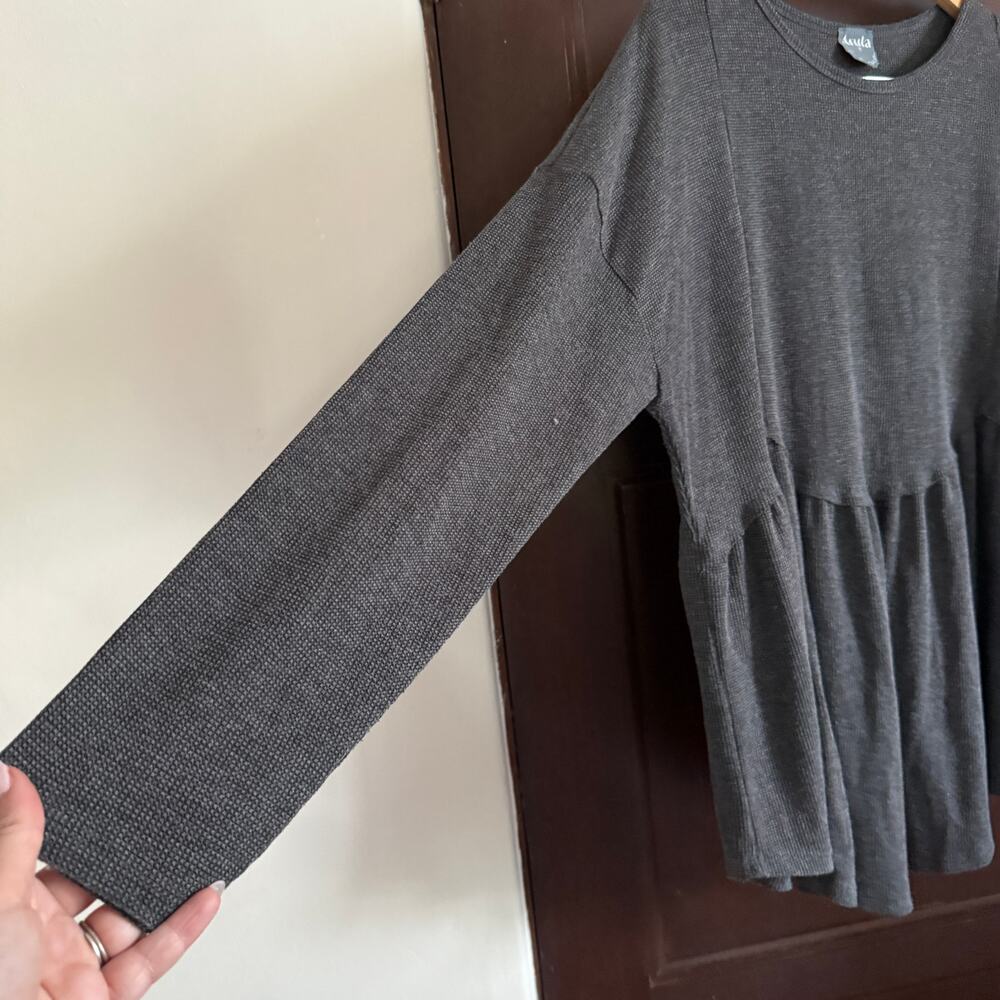 ARULA | Dark Gray Heather Waffle Scalloped Waist Babydoll Long Sleeve Top 2XL B - Picture 4 of 5